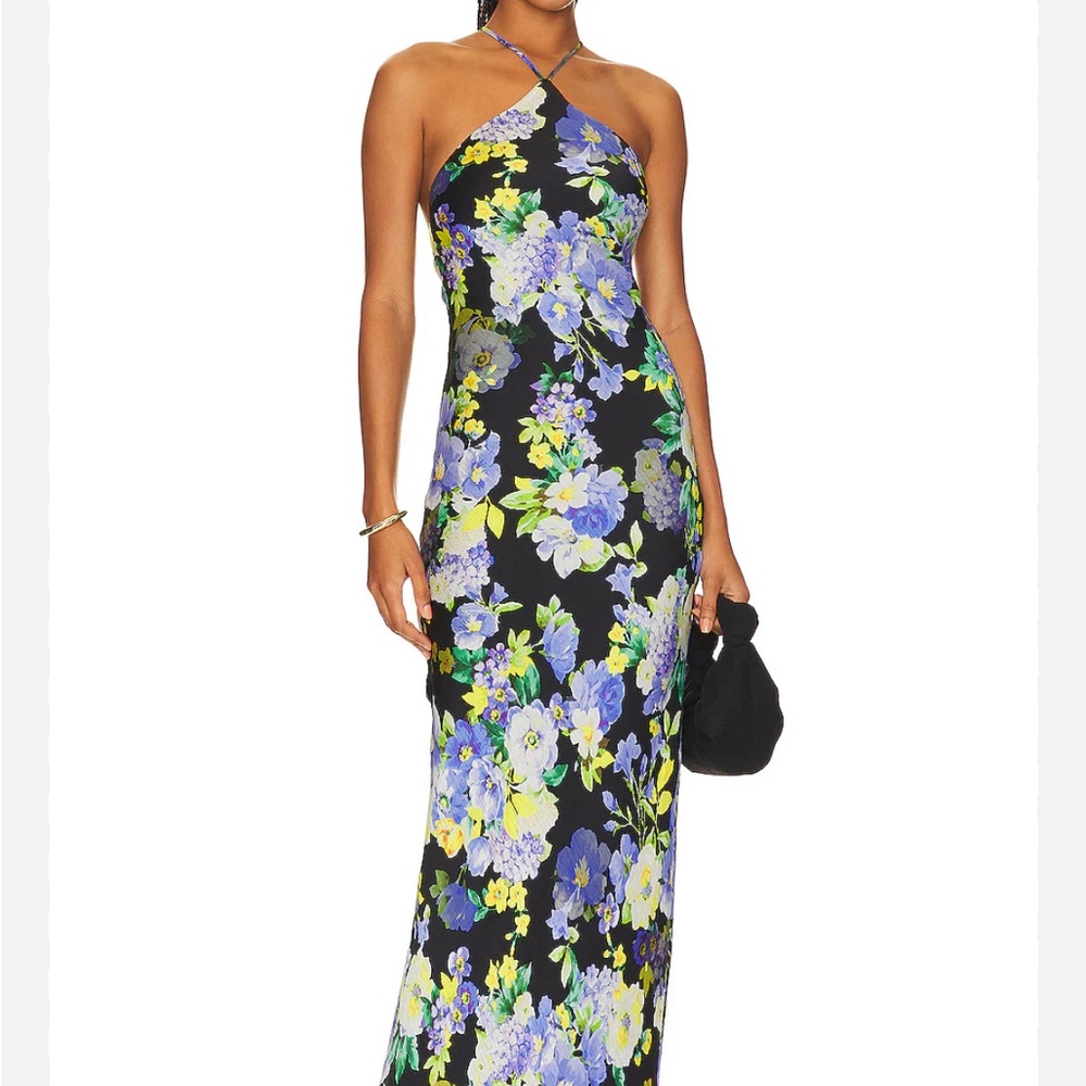Line & Dot Bloom Halter Maxi Dress